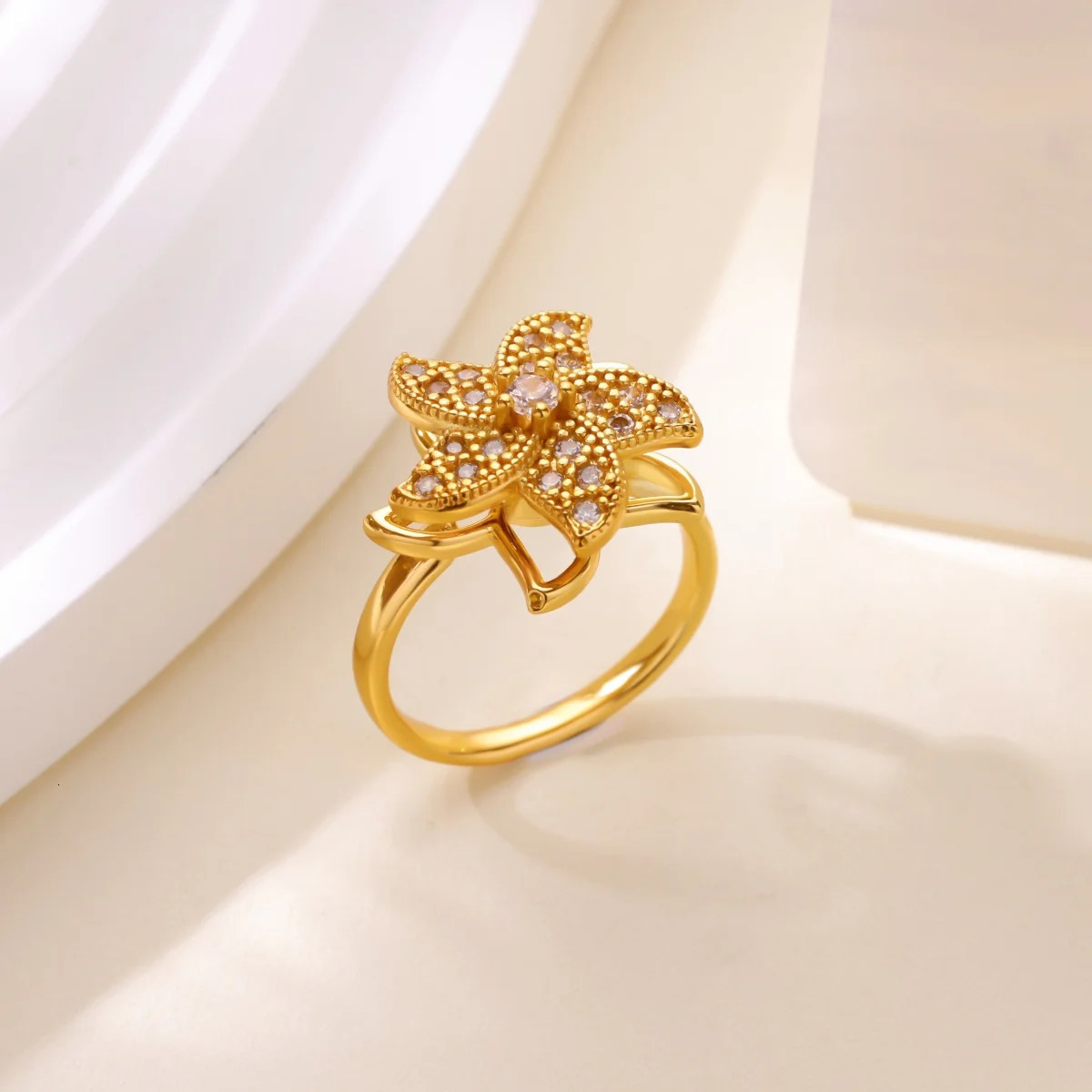 Zircon Rotatable Star Flower Windmill Ring for Women Stainless Steel Gold Color Wedding Couple Jewelry anillos 250811
