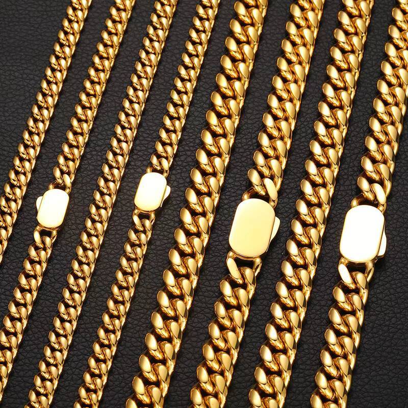 Vente En Gros Bijoux En Acier Inoxydable Chaine Cubaine Collier Bracelet PVD 18k 8mm10mm12mm14mm Stainless Steel Cuban Chain