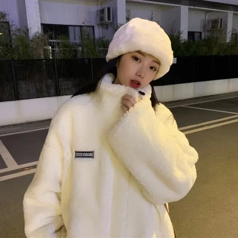 Autumn Winter Womens Jacket Lamb Fleece Plush Oversize Loose Couple Warm Hooded Ropa Mujer Sudaderas Y2k Coat Jackets 250813