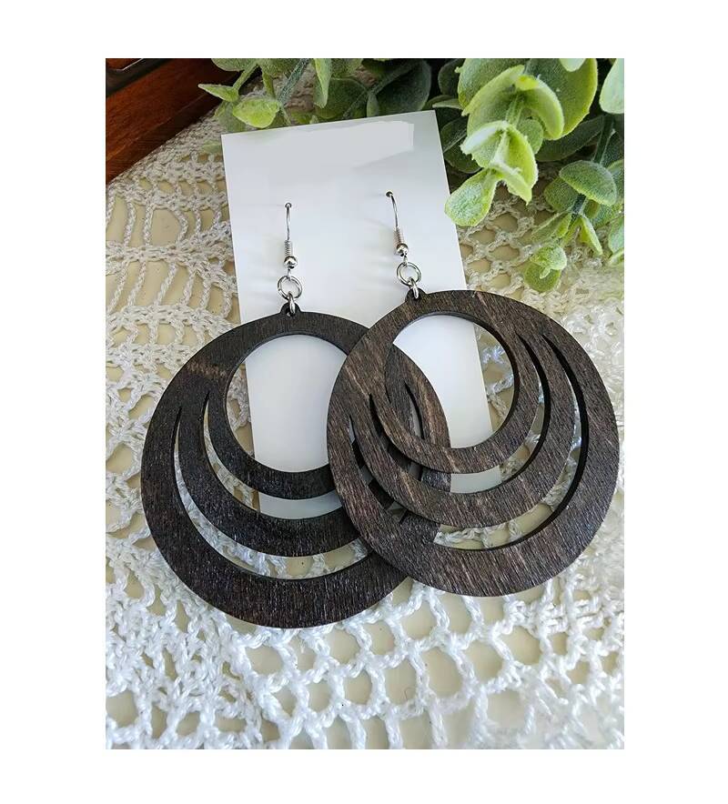 Indian Minimalist Geometric Exaggerated Tassel Long Wooden Earrings Hot Sale