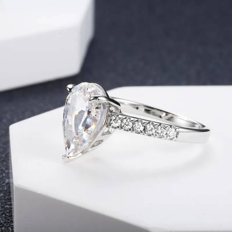 NKHOG 4Carat Pear Cut Moissanite Ring 925 Sterling Silver 18K Gold Plated Water Drop Diamond Women Wedding Band Jewelry Gift GRA