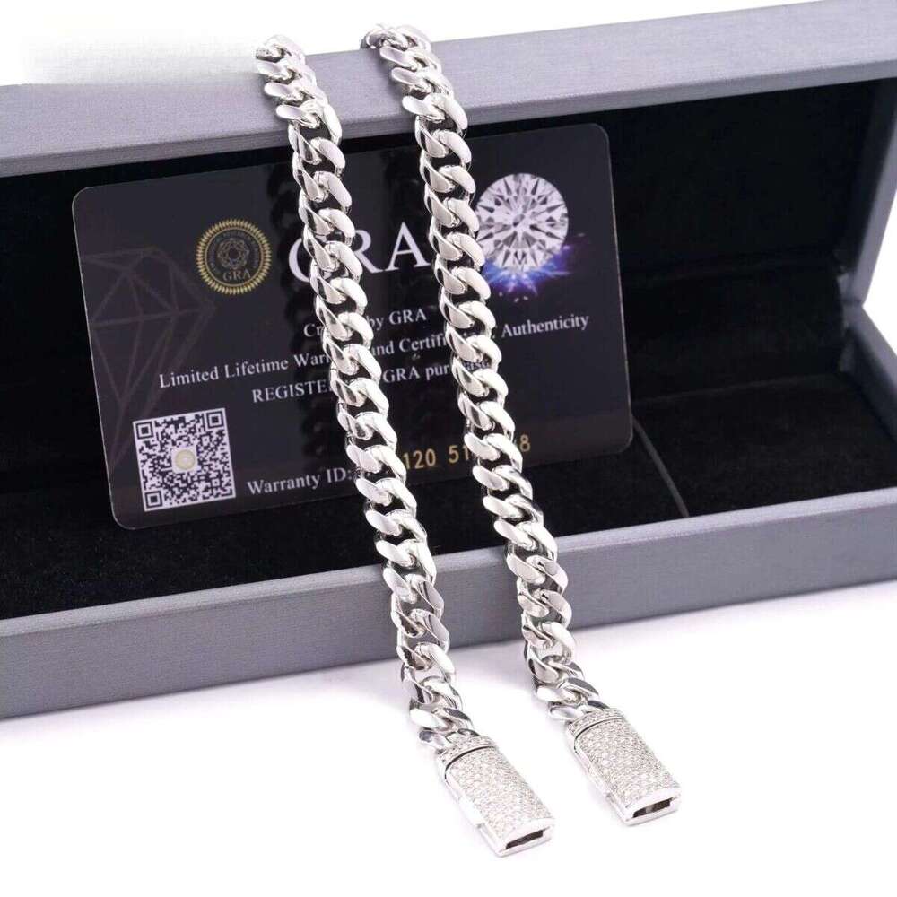 Hip Hop Jewelry Custom Moissanite Lock 8MM 14K Gold Plated Necklace Plain Sier Cuban Link Chain