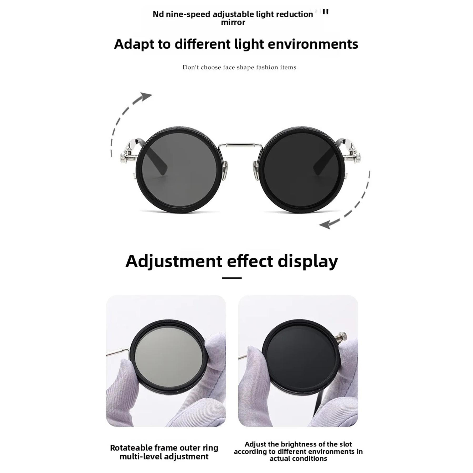 ND9 Adjustable Dimming Sunglasses Polarized UV400 Anti-Glare Retro Vintage Shades for Fishing Driving Outdoor Activities 9-Level Light Control