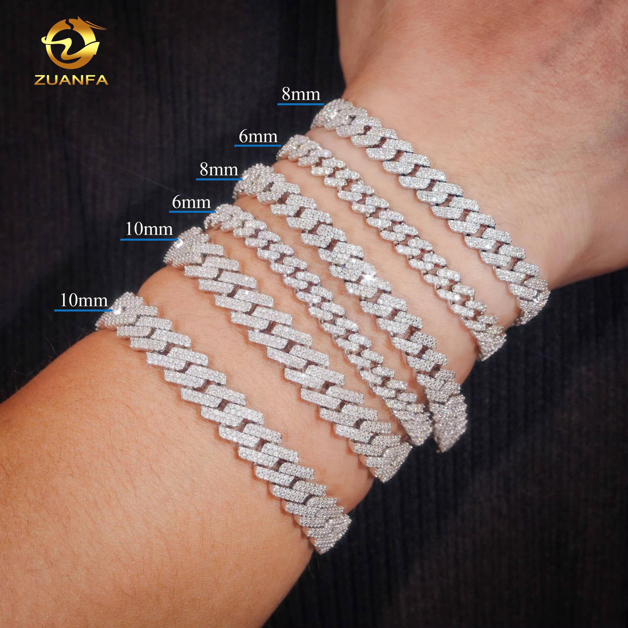 Hot Sale Fine Jewelry Bracelet S925 Sterling Silver Rhodium Plated Moissanite Lab Diamond Men Cuban Link Bracelet