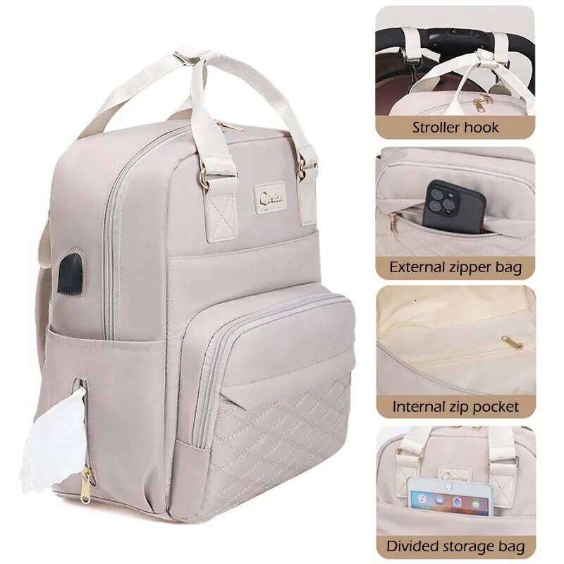 New Mommy with Diaper Pad Nursing Bags Maternity USB Multifunctional Portable Large Baby Stroller Hanging Bag