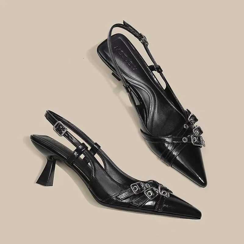Black Fashionable Pointed Toe Shallow Mouth New High-heeled Shoes Summer Elegant Buckle Decorated Stiletto Womens Pumps W250814
