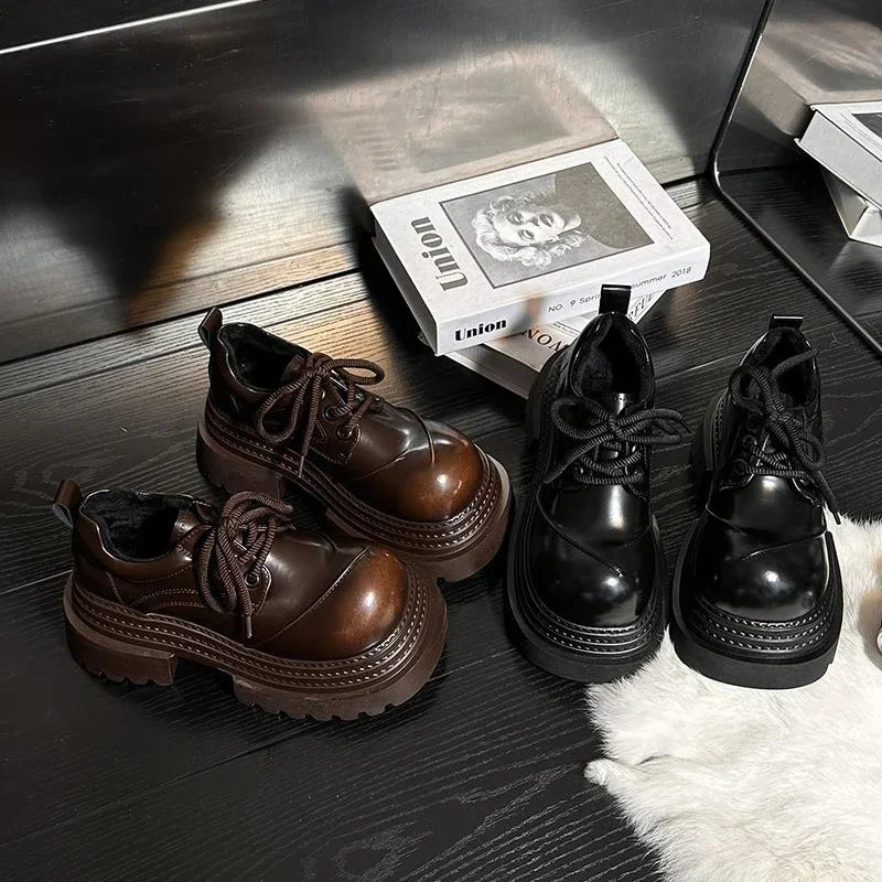 2025 Spring Women JK Mary Jane Shoes Fashion Lace Up Shoes Vintage Platform Elegant Thick Heel Shoes 250814