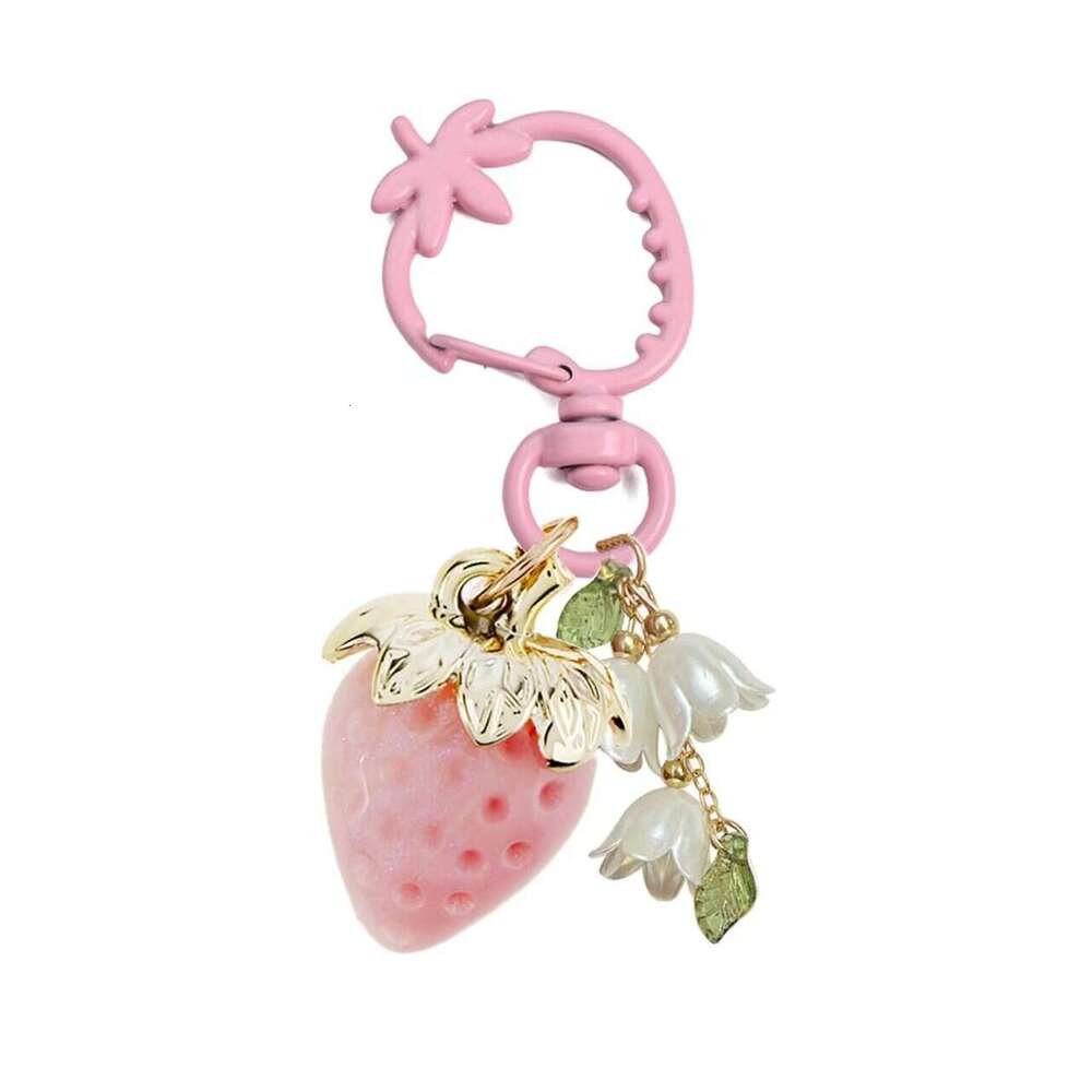 New Cute 3D Sweetheart Strawberry Keychain Ins Style Creative Bag Key Ring Rabbit Pendant