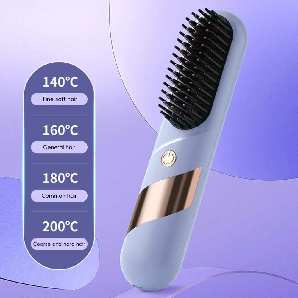 Electric LCD Usb Ceramic Heating Straight Hair Comb Wireless Portable Negative Ion Styling Tool Rechargeable Straightening Brush W250814
