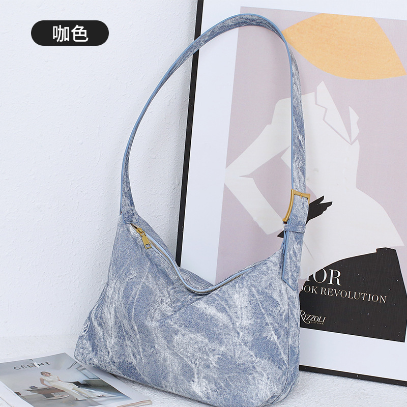 Lazy Style Tie-Dye Denim Gradient Large Capacity Trendy Shoulder Tote Bag Ins