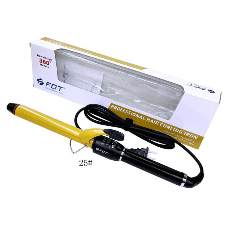 FBT Electric Iron For Makeup Artists And Hairdressers Large Curling Gold Ceramic Glaze Hair Friendly Degree Rotation