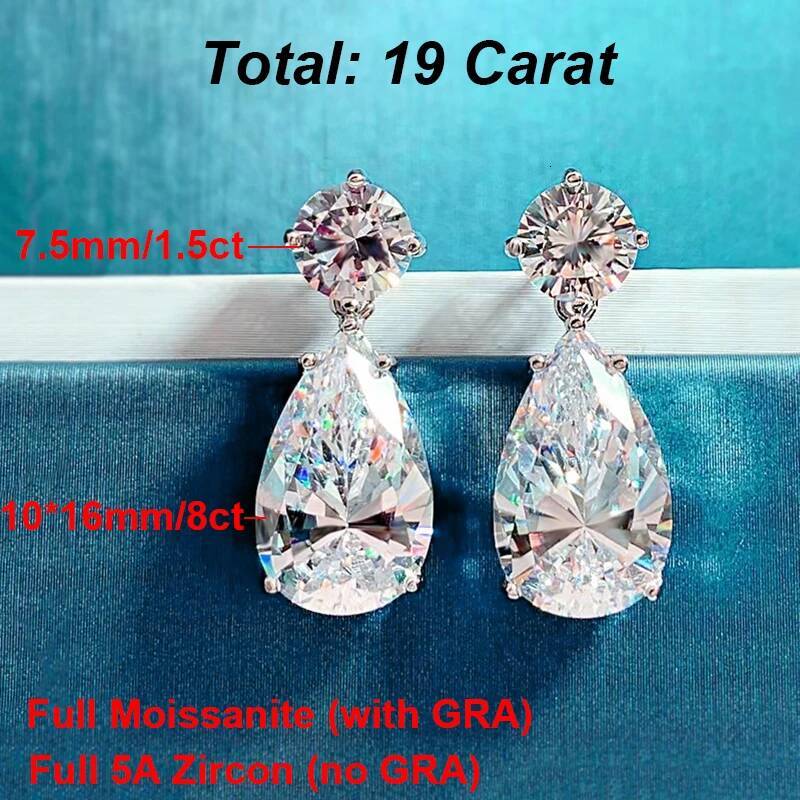 BXINY Luxury Full Moissanite Dangle Drop Earrings S925 Silver Pear Cut 19Carat Diamonds for Women Wedding Gifts Jewelry With GRA