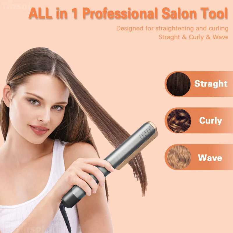2-in-1 Professional Ceramic Hair Straightener Curl Ionizer with LCD Wide Panel Straightener Adjustable Temperature W250814