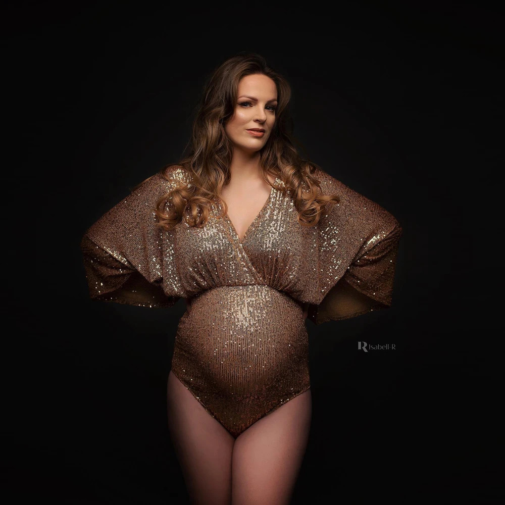 Maternity Poshoot Bodysuit Pregnancy Pography Props Dress Sexy Shiny Body Private Jumpsuit Pregnant Woman Costumes Pos 250813