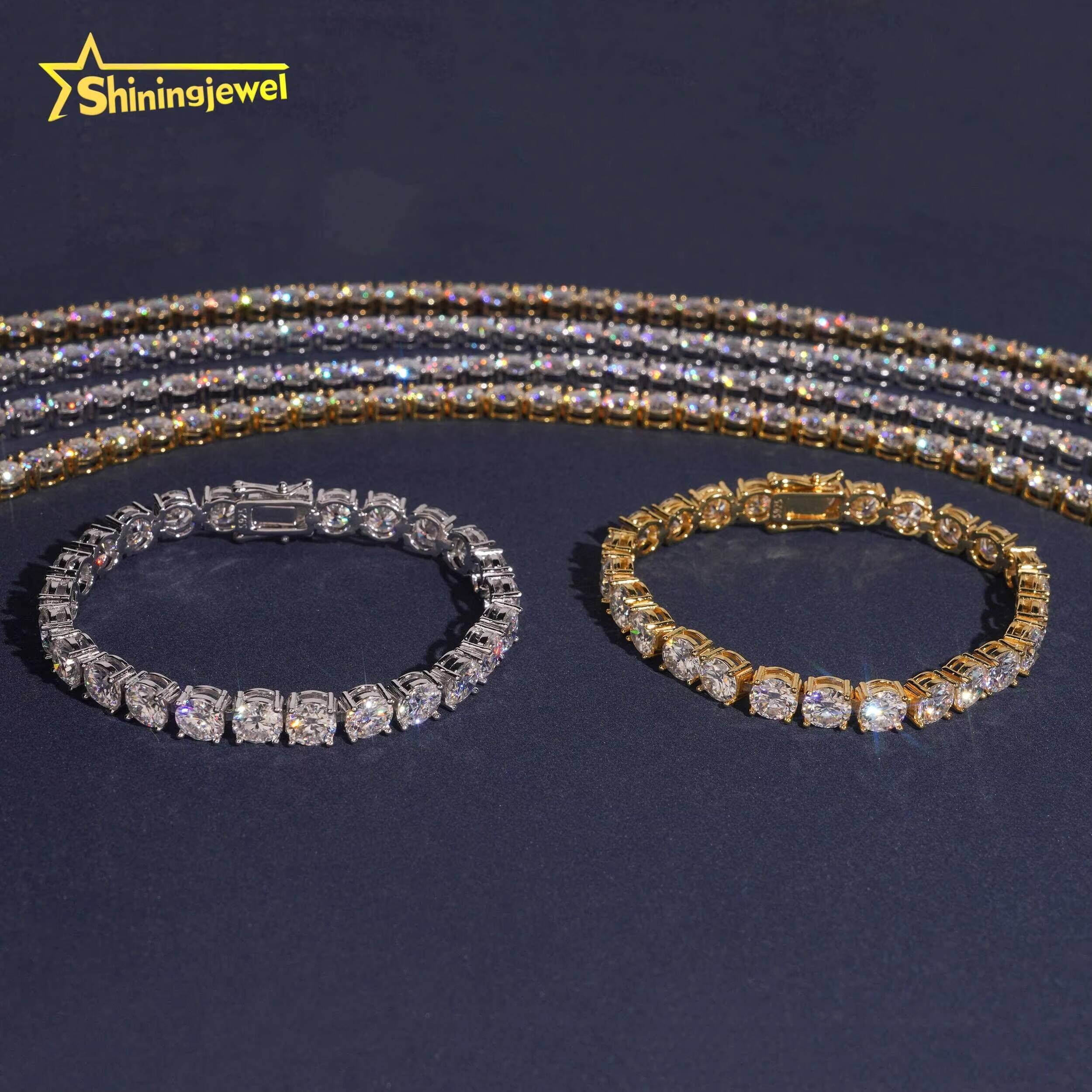 USA Warehouse Iced Out Diamond Bracelet Hip Hop Men 4mm D VVS Moissanite Jewelry 925 Silver Gold Tennis Chain Necklace