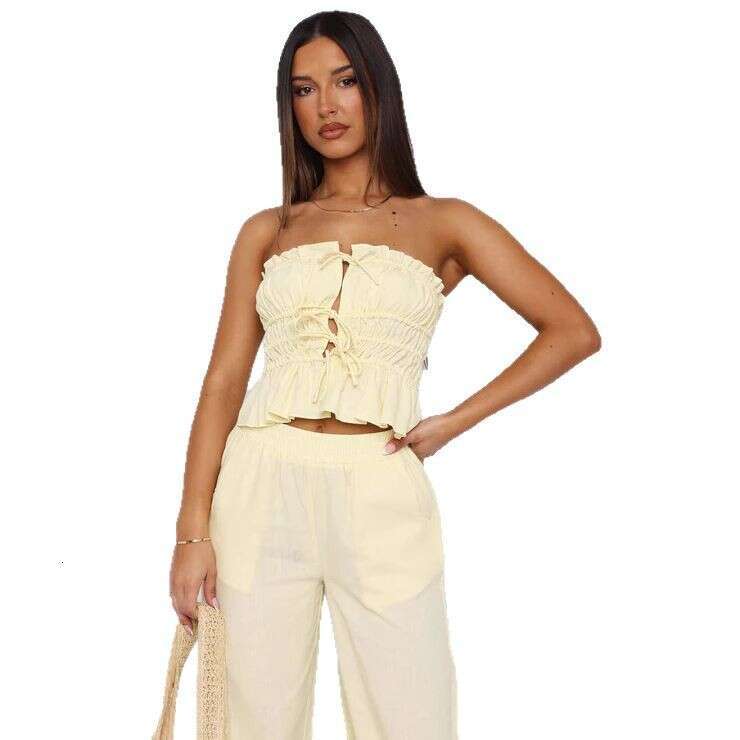 Fashion Drawstring Tube 2025 Summer designer t shirt New Crop Top Versatile Slim Vest for Women