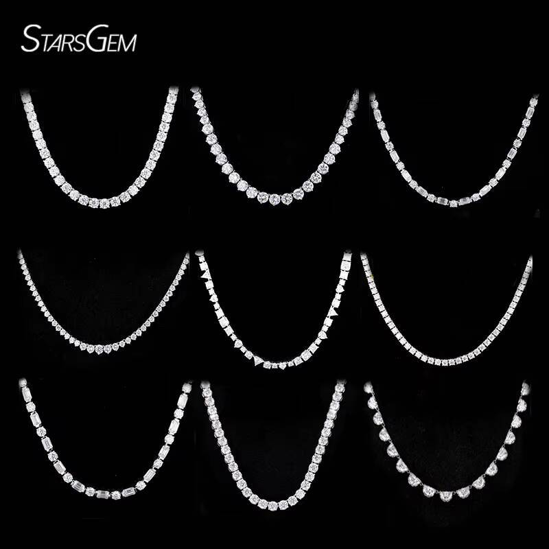 Hiphop Jewelry Necklace 3mm 4mm 5mm 6mm Round Cut S925 Silver Moissanite Chain Tennis Necklace