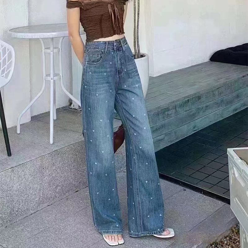 New high-quality, non-elastic wide-leg floor-length jeans