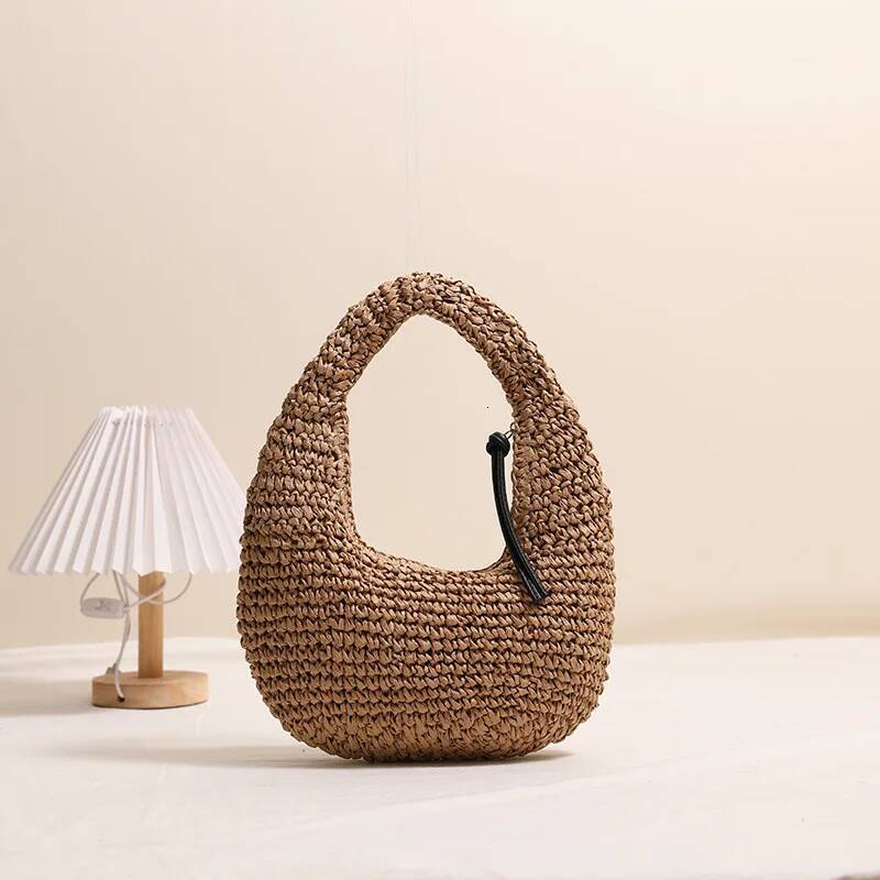 Half Moon Woven Cloud Clutch Handbag Summer Straw Beach Bags for Women Designer Paper Rope Knitting Shoulder Bag Shopper high-quality