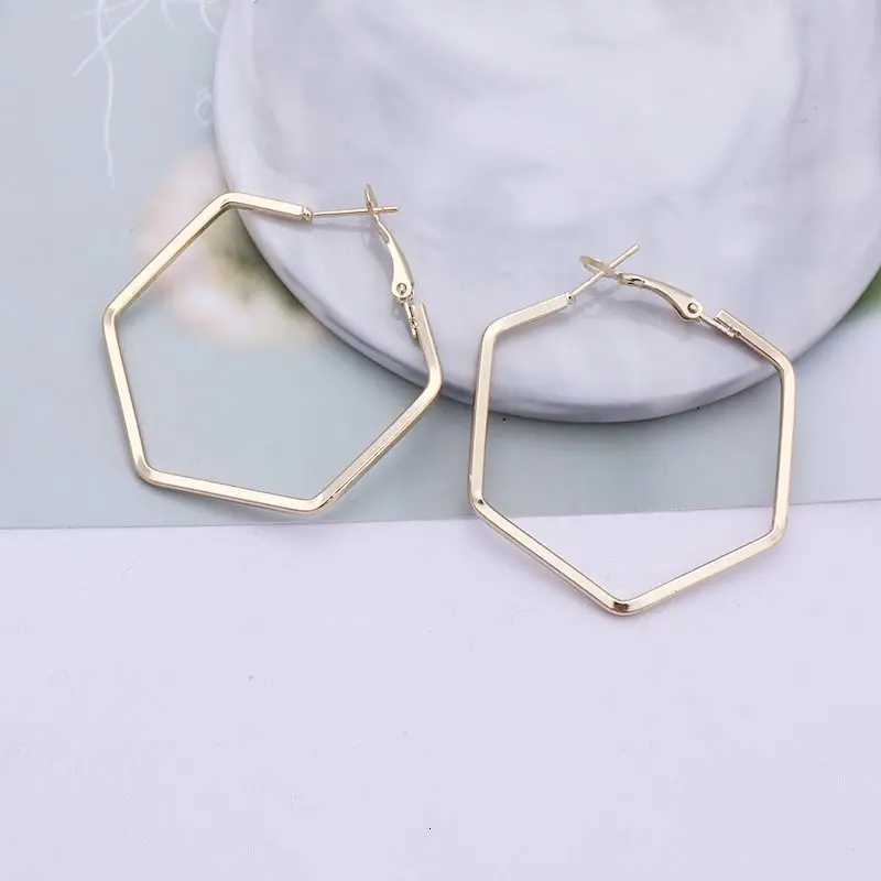Big Hoop Earrings For Women Brincos Gold Silver Color Statement Jewelry Trend Big Circle Hexagon Geometric Earrings EB379XJ250814