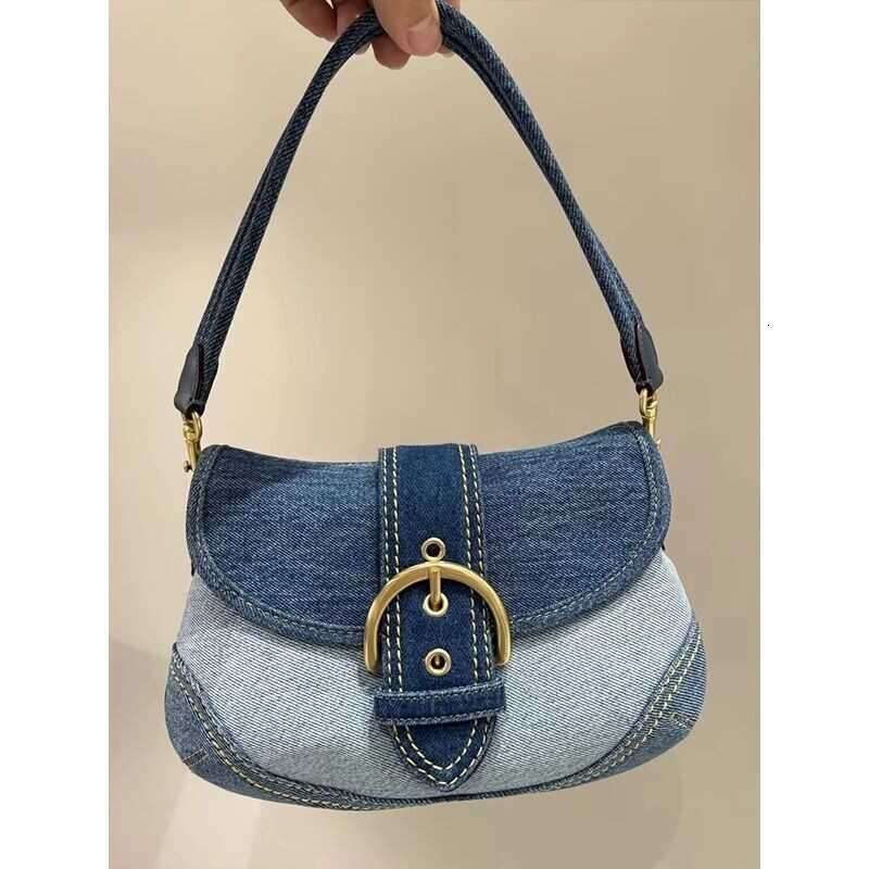 Denim Underarm for Women 2025 Spring Summer New Fashion French Style Bags Designer Women Patchwork Canvas Pea Single Shoulder Baguette Bag