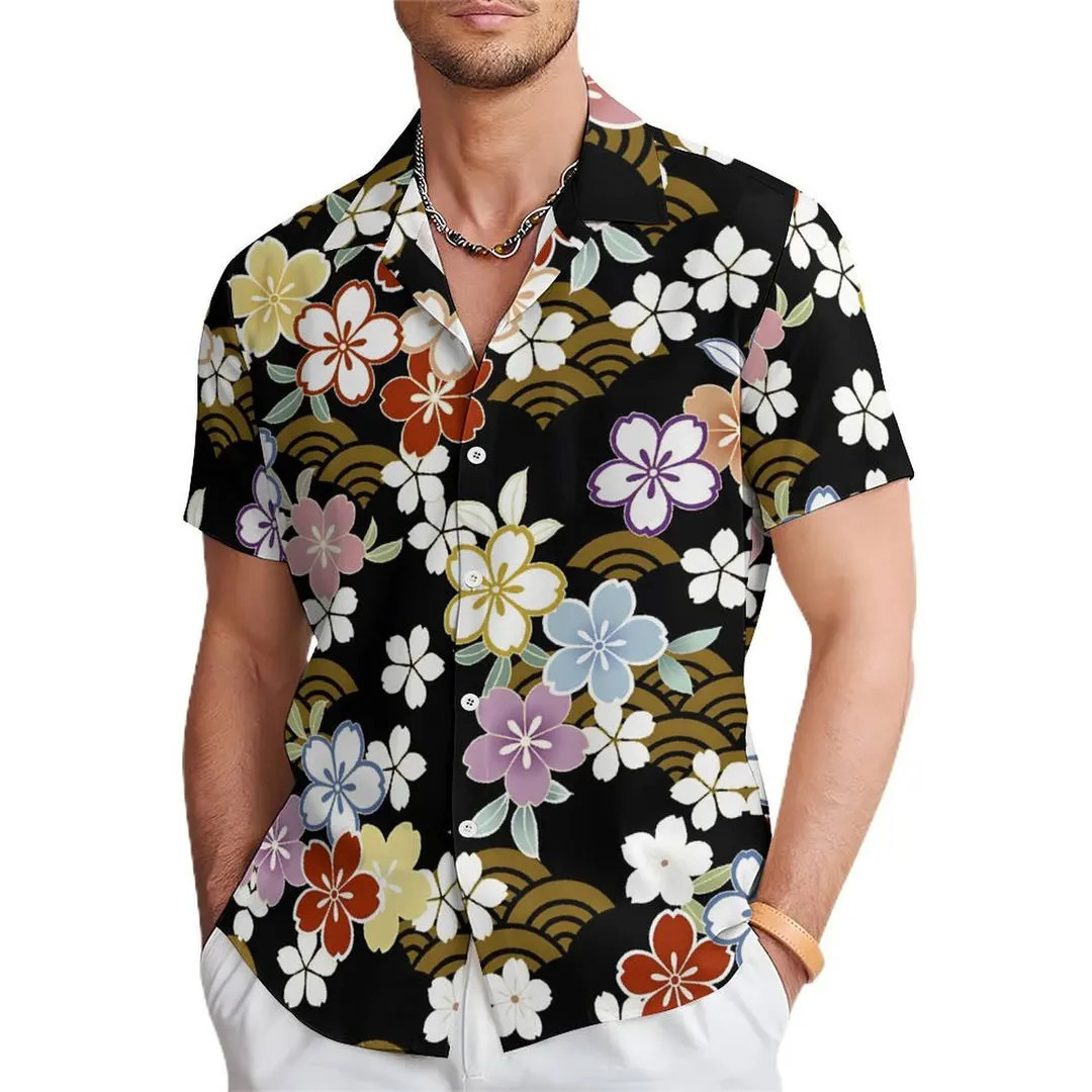mens multicolor and multi style floral cherry blossom art casual short sleeved shirt with highdefinition printing 250804