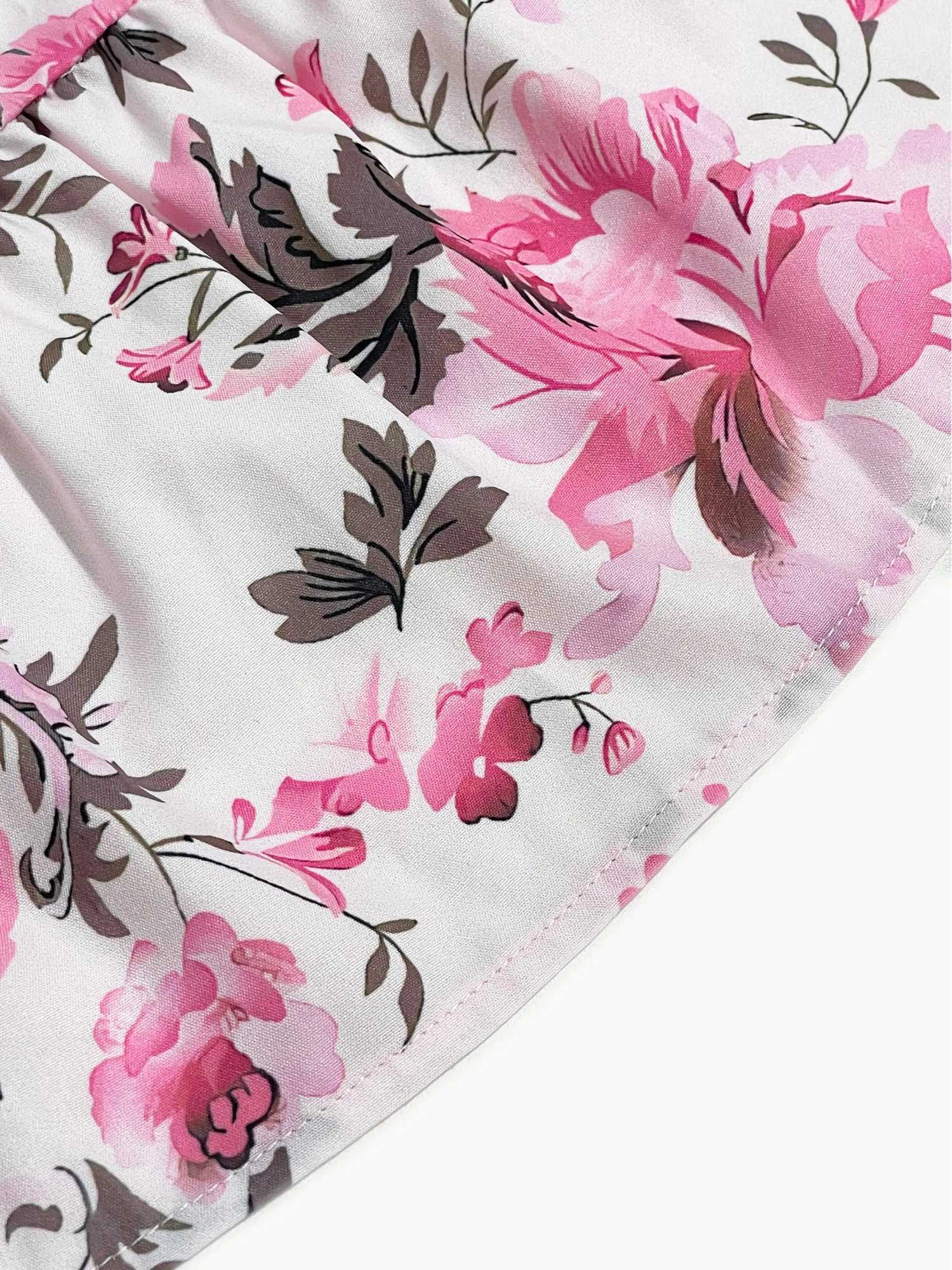 Womens Floral Print Shirred Spaghetti Strap Dress - Summer Boho Ruffle Sundress Casual Beach Maxi Dress XJ250814