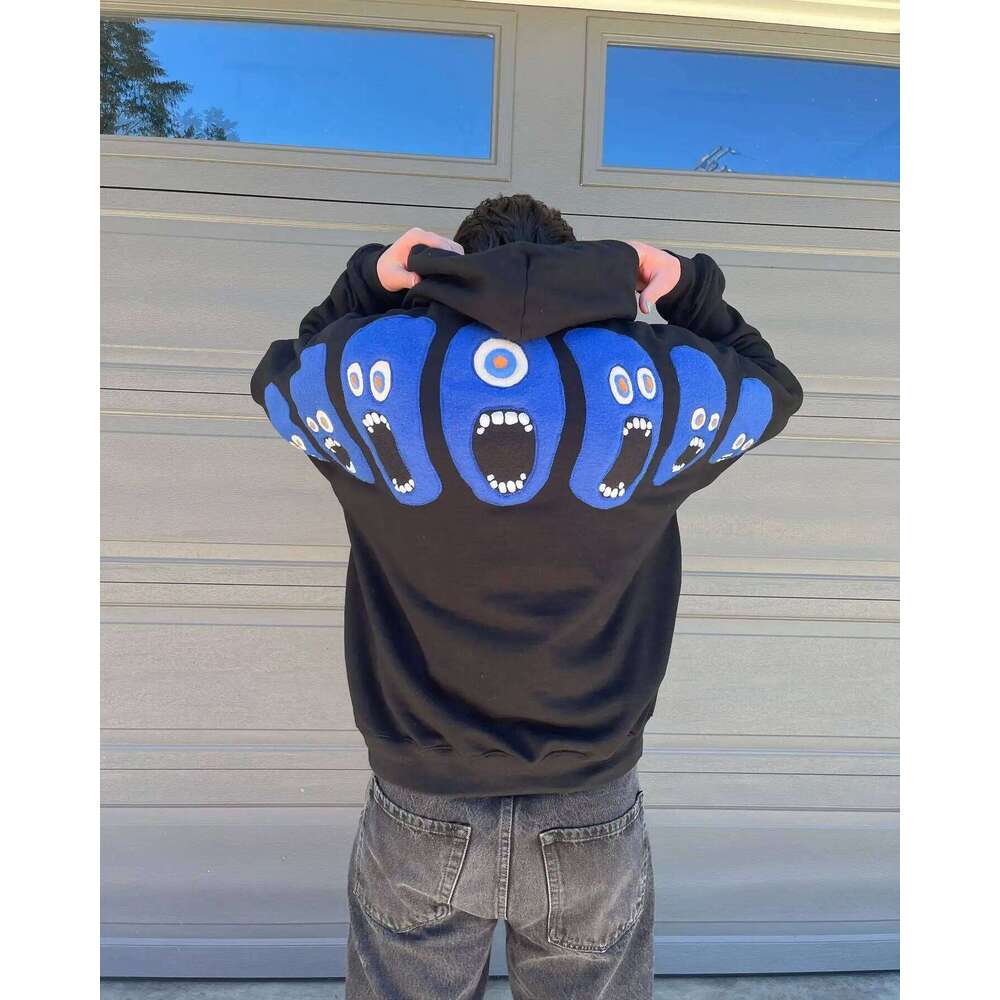 Y2k Hip Hop Funny Personality Pattern Embroidery Hoodie Oversized Loose Cartoon Knit Hoodies Men Street Sweatshirt Pullover