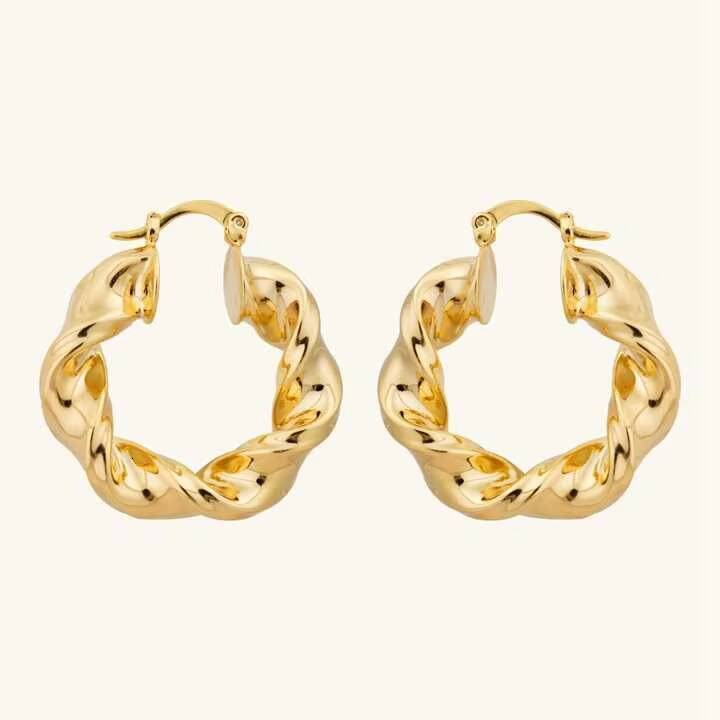 Personalized Exaggerated Twisted Hemp Rope Gold Plated Brass Hoop Earrings for Women Jewelry Wholesale