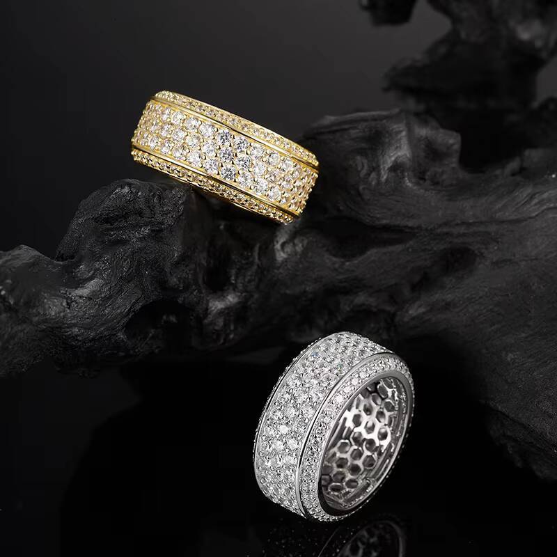 Factory Direct Moissanite S Sier Gold Plated Iced Out Multi Row Design Hip Hop Jewelry Ring