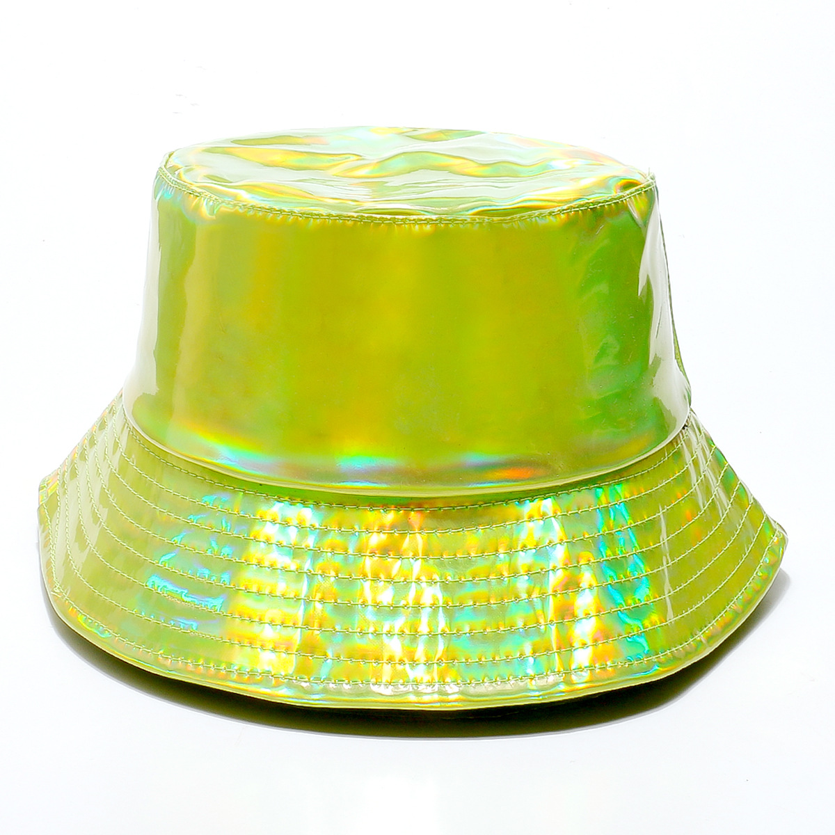 Stage Wear European and American hip-hop street gold and silver bucket hats unisex stage performance laser metallic PU bucket hats