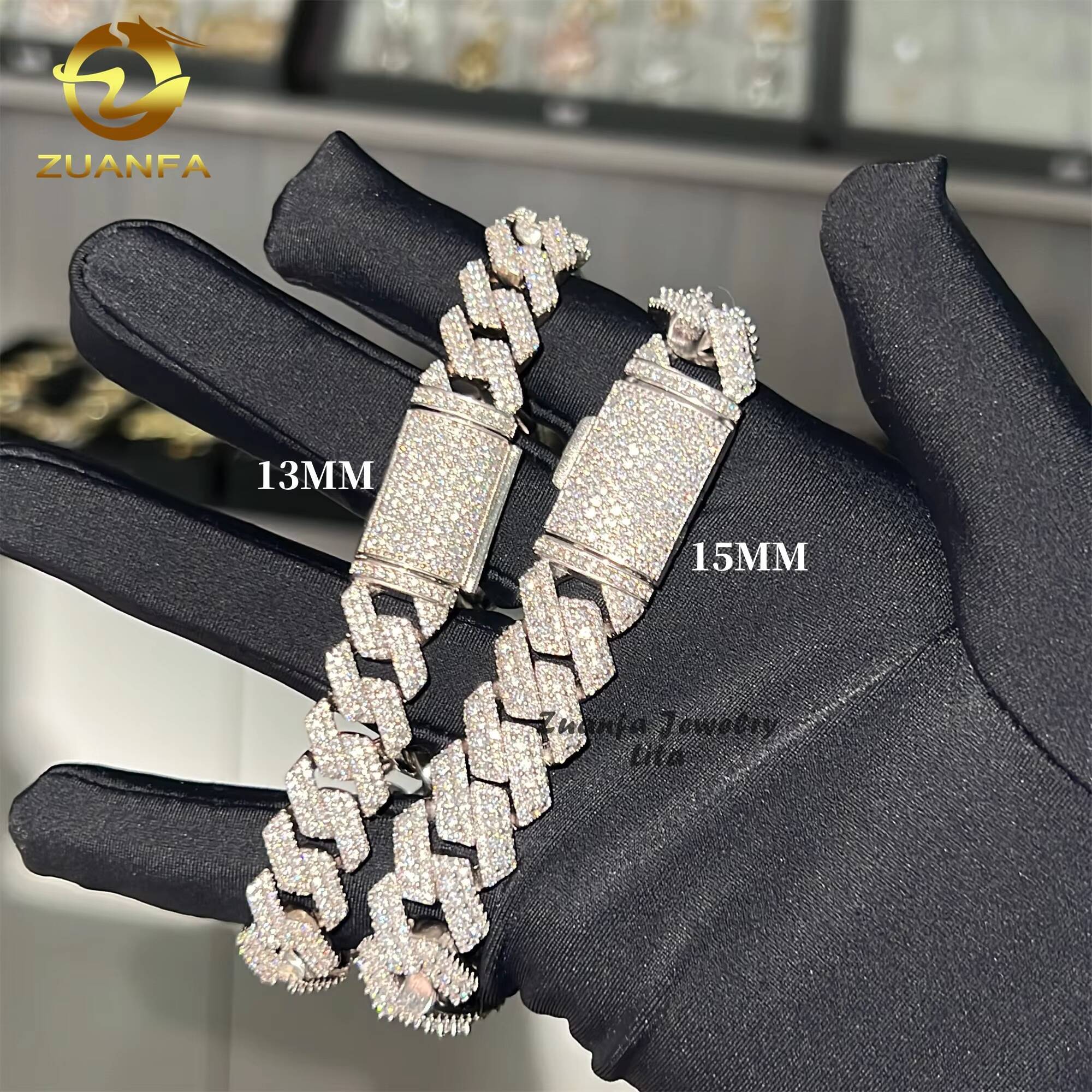 Pass Diamond Tester Hip Hop Jewelry Bling Iced Out 13mm 15mm Men 925 Sterling Silver Moissanite Cuban Link Chain Bracelet