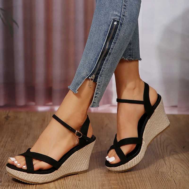 New Summer Fashion Sandals Wedge-heeled Waterproof Platform Thick-soled Roman Platform-soled Sandals Large Size Womens Shoes W250814