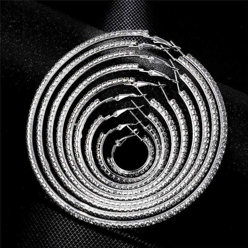 2020 FNIO Super Crystal Big Circle Hoop Earrings for Women Rhinestone Silver Color Circle Loop Earrings Simple Fashion Ear Ring XJ250814