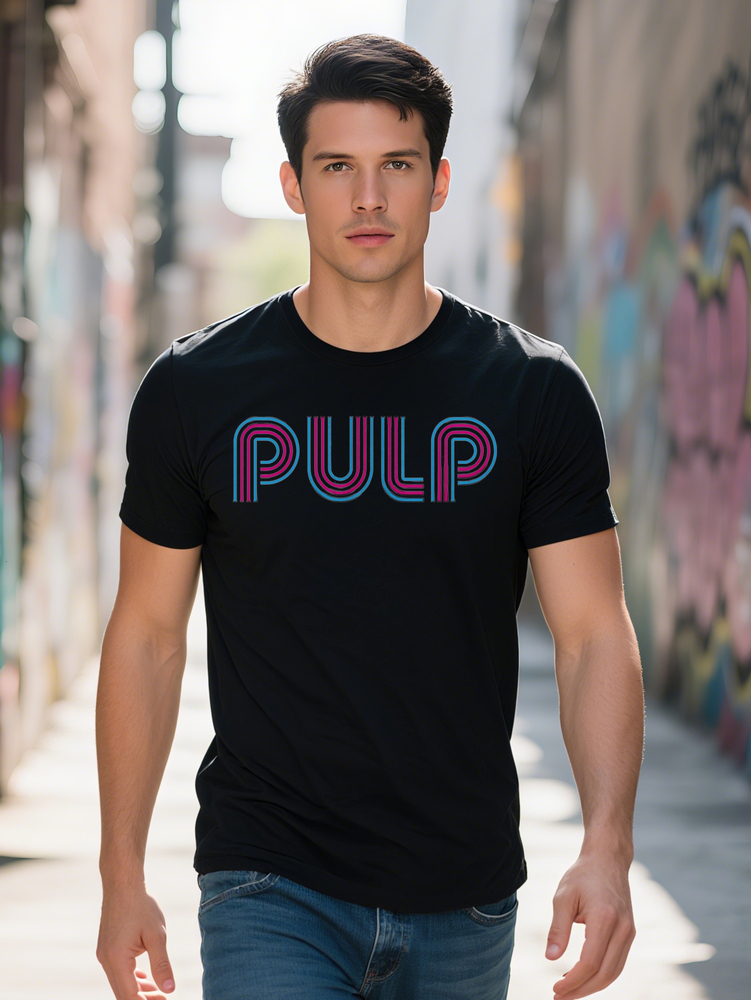 S Casual Crew Neck T Shirt with PULP Letter Vibrant Colors Regular Summer Tee Perfect Gift for Men Bold Graphic