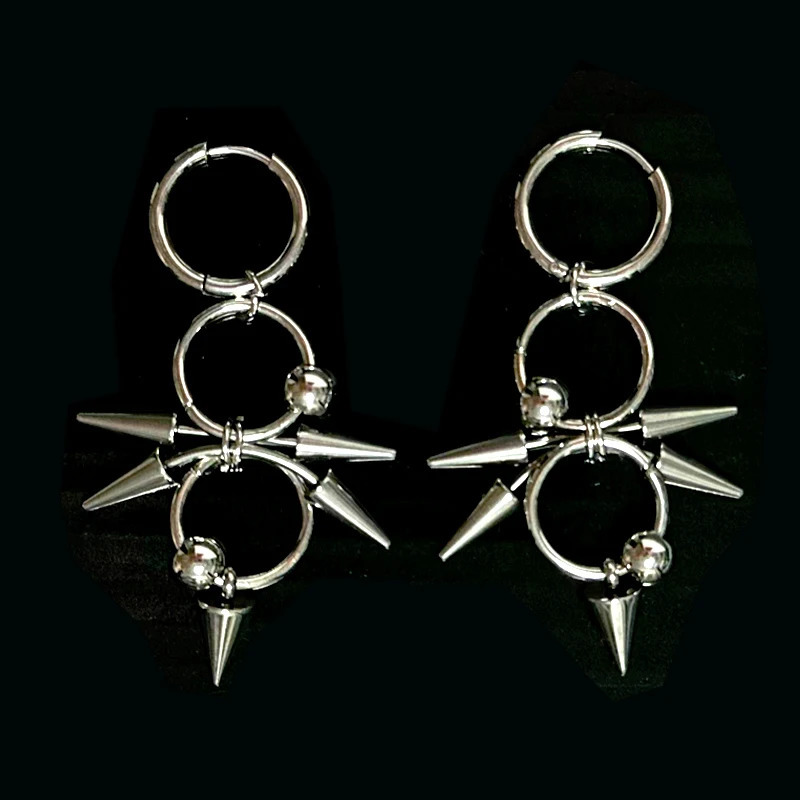 Goth Jewelry Rivet Tiger Nail Earrings Grunge Rock Accessories Punk Chains Earring Punk Charms Fashion Earrings Aesthetic 250812