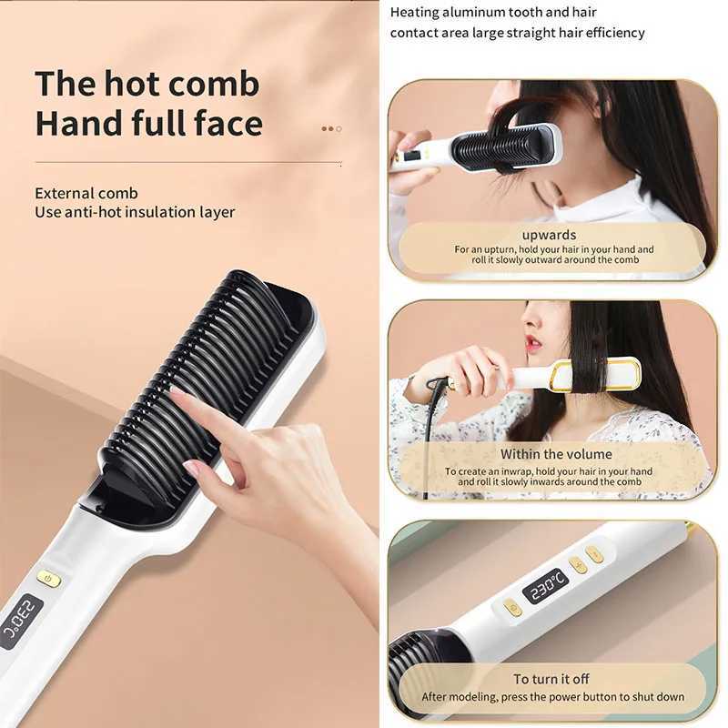 Electric Straightening Brush Hot Comb Hair Styler Negative Ion Anti Heat Damage Fast Styling Tool for Women Men Home Travel W250814