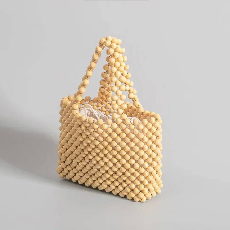 Vintage Wooden Beading Women Handbags Designer Hollow Beads Tote Handmade Casual Summer Beach Bag Small Bali Purses Sac high-quality