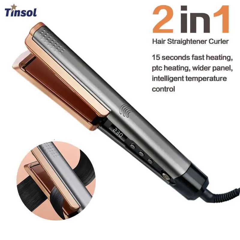 2 in 1 Hair Straightener Curling Ionizer with LCD Wide Panel Professional Ceramic Hair Straightener with Adjustable Temperature W250814