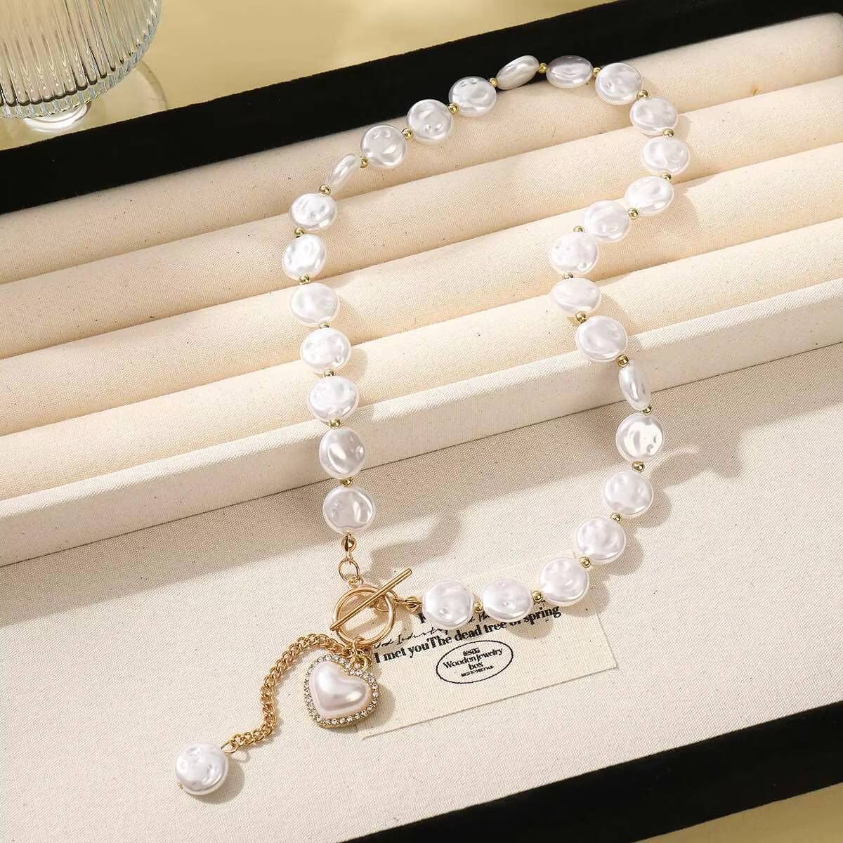 Single Layer Baroque Imitation Pearl Choker Necklace Heart Pendant Cross-border Buddhist Jewelry Set