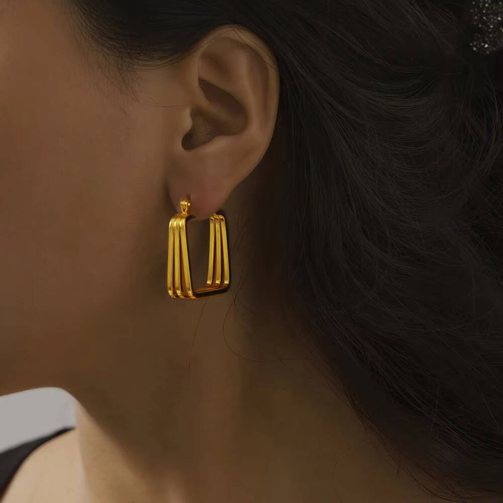 Fashion Stainless Steel Multi-layer Hollow Waterproof Exaggerated Earrings for Women