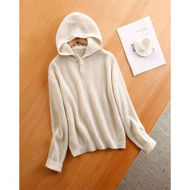 Hooded Cashmere Sweater Women Pullover Loose Jacket Spring And Autumn Pure Wool Knitted Casual Base With Hoodie 20250809