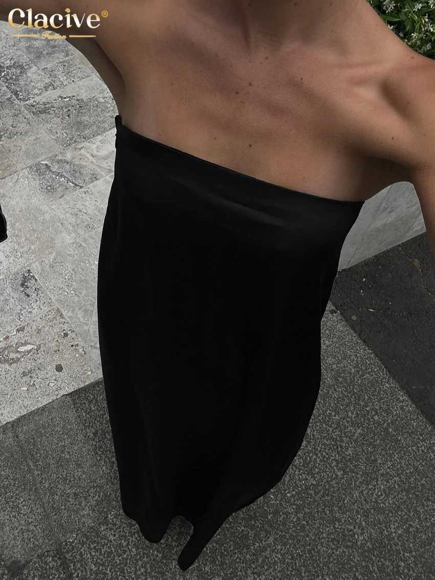 2025 Fashion Strapless Sleeveless Maxi Dresses Sexy Classic Solid Dress Fe Clothing Clacive Summer Loose Black Womens Dress XJ250814