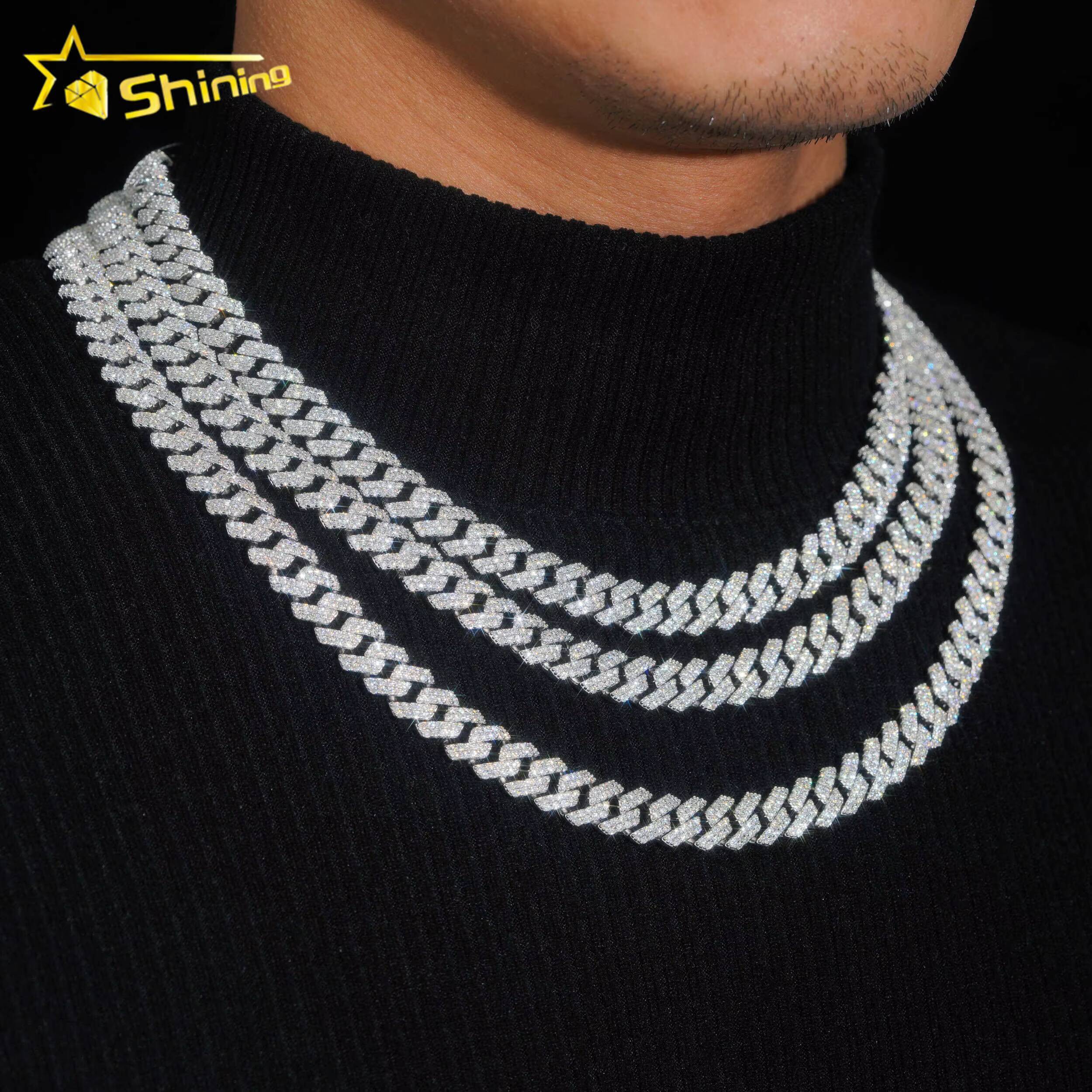 Ready to Ship 48H Shipping Pass Diamond Tester 925 Silver 10MM Two Row Regular Popular Moissanite Cuban Link Chain