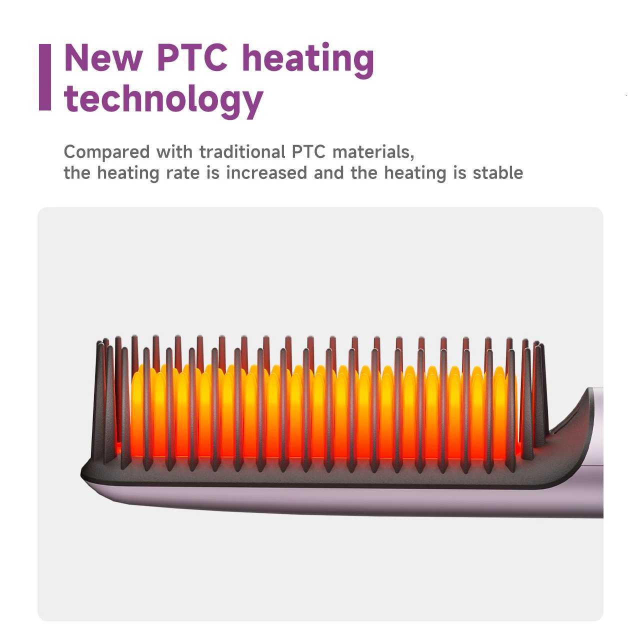 Professional Hair Straightener Comb-3000W Negative Ion 3 Temperature Settings PTC Fast Heating Essential Oil Coating for Frizz-Free W250814