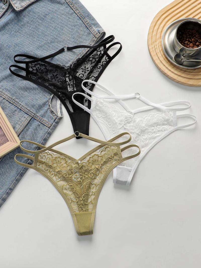 Women's Panties 3-pack Fashionable Multi-color Lace Thong Sexy Lingerie Lightweight And Easy To Clean Underwear C937