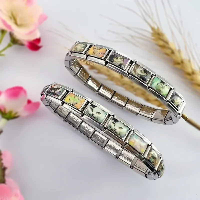 s DIY Italian Charm Bracelet Stainless Steel Lovely Cartoon Cat Hand Chain Cute Link Gift Jewelry 250812