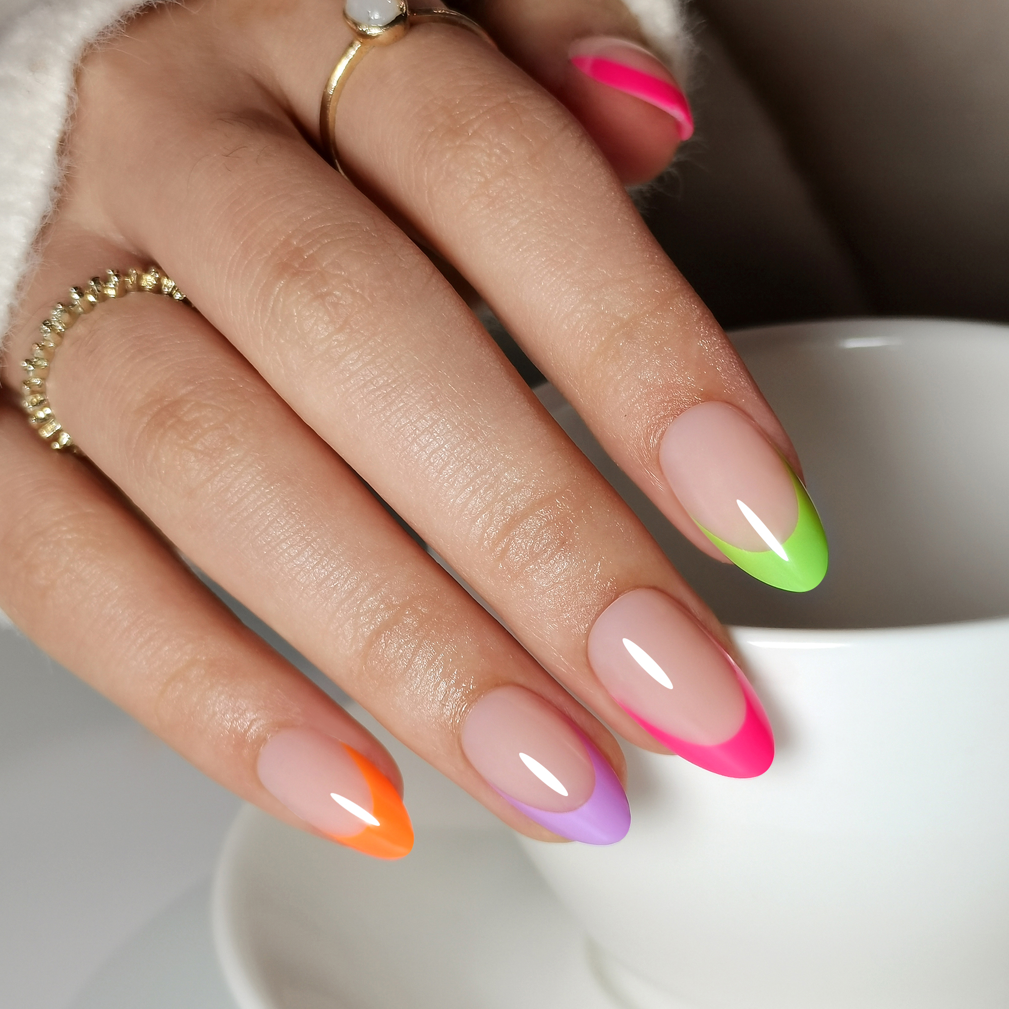 Premium French Acrylic Gel Nail Extensions with Adhesive - Professional Manicure Kit