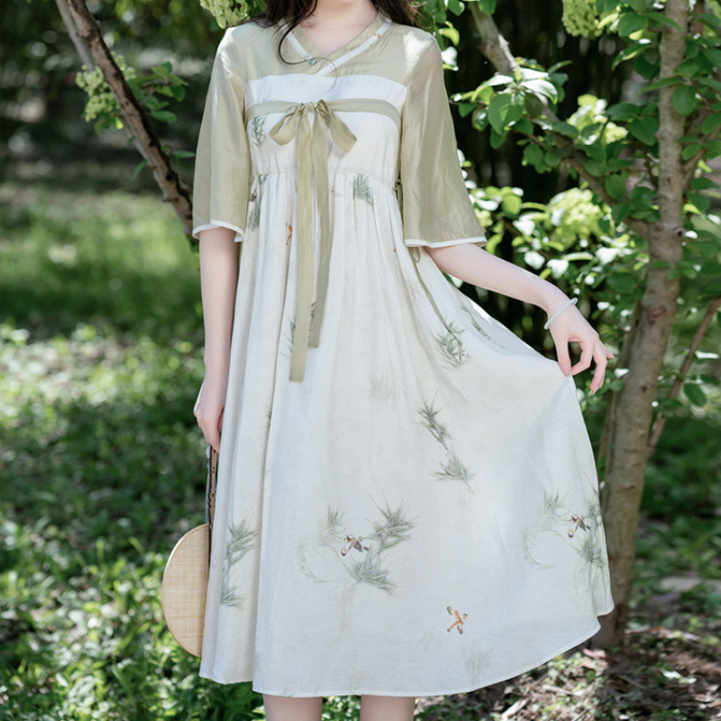 X12510 Long-sleeved new Chinese style forest style fresh literary girl element dress