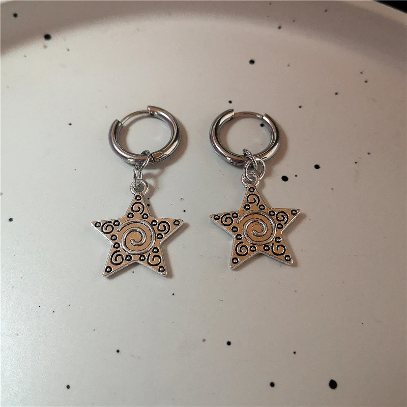 Punk Stainless Steel Spiral Vortex Star Earrings Cool Charms Black 8 Hoop Earring Men Goth Y2K Accessories Grunge Jewelry 250812